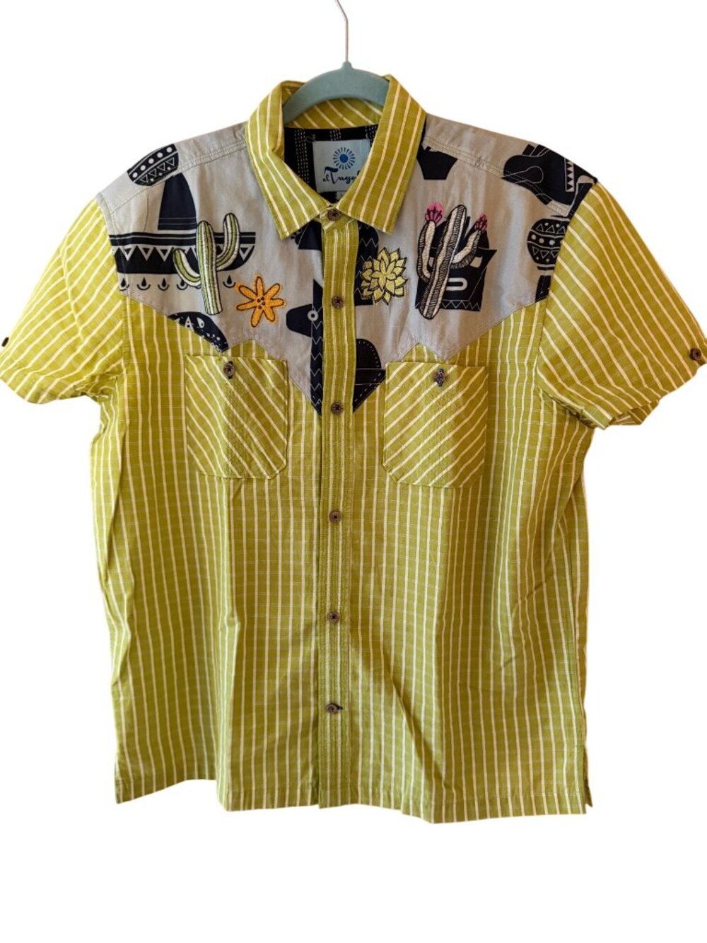 El Tuggle Mens Button-down Collared Holbox Ranchero Shirt Size L Green Casual
